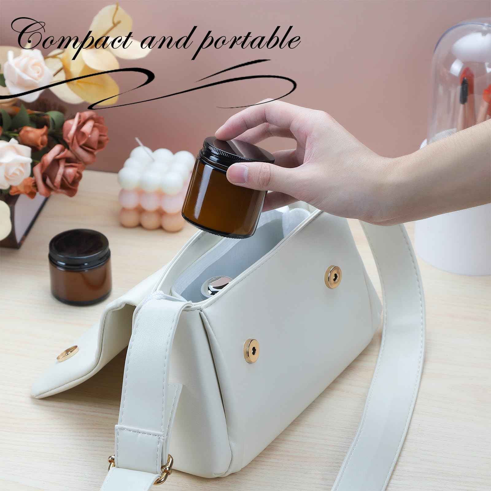 RAMFIYN 2oz Empty Amber Glass Jars with Lids 24 Pack Cosmetic Containers with Lids for Travel Lotion Cream Candle