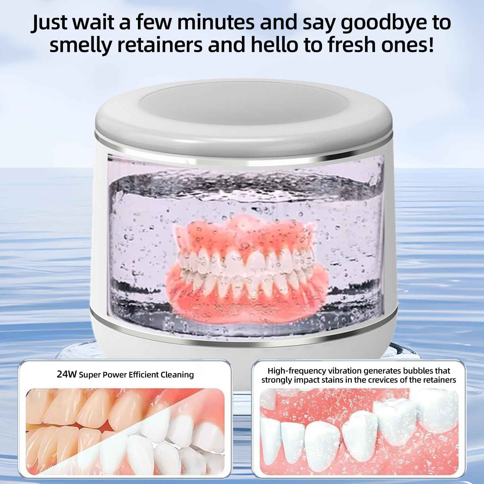 Ultrasonic Retainer Cleaner Machine, Professional Dental Appliance Cleaning Device. 3 Cleaning Modes（45khz, 20W，230ml White,YKL）