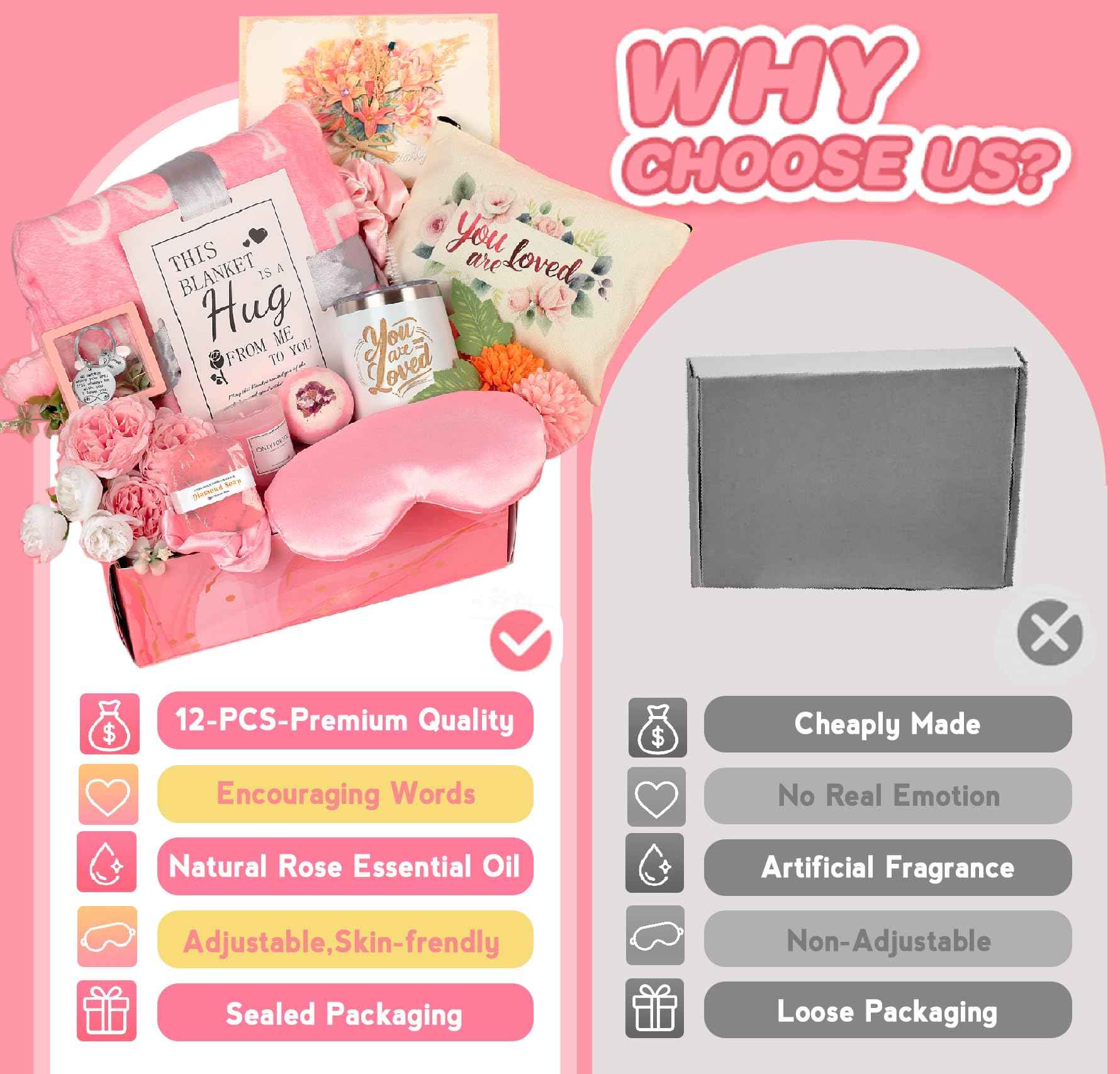 Gift Baskets for Women, Unique Care Package for Women, Self Care Christmas Gifts with Inspirational Gifts Blanket, Get Well Soon Gift for New Mom Wife Sister Friends Birthday