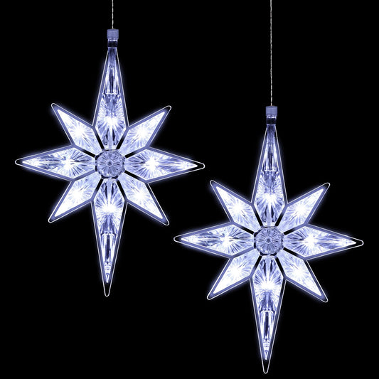 Mudder 10.8 Inch Christmas Window Star Lights Plastic Lighted Star Tree Topper Decoration Large Hanging Stars Christmas Window Lights LED Star Window Silhouette Decoration (Cool White,2 Pieces)