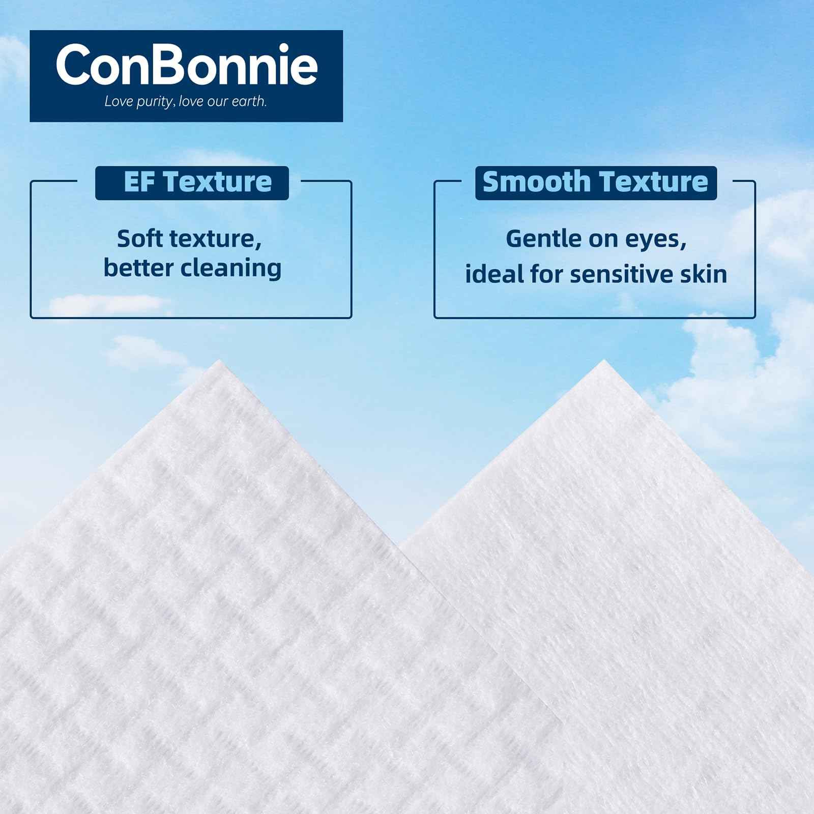 Conbonnie Clean Face Towels XL, 10"×12" Biobased Facial Towels, Disposable Face Towelette, Makeup Remover Dry Wipes, Extra Thick and Soft for Skin Care, Clean Skin, 200 Count (4 Pack)