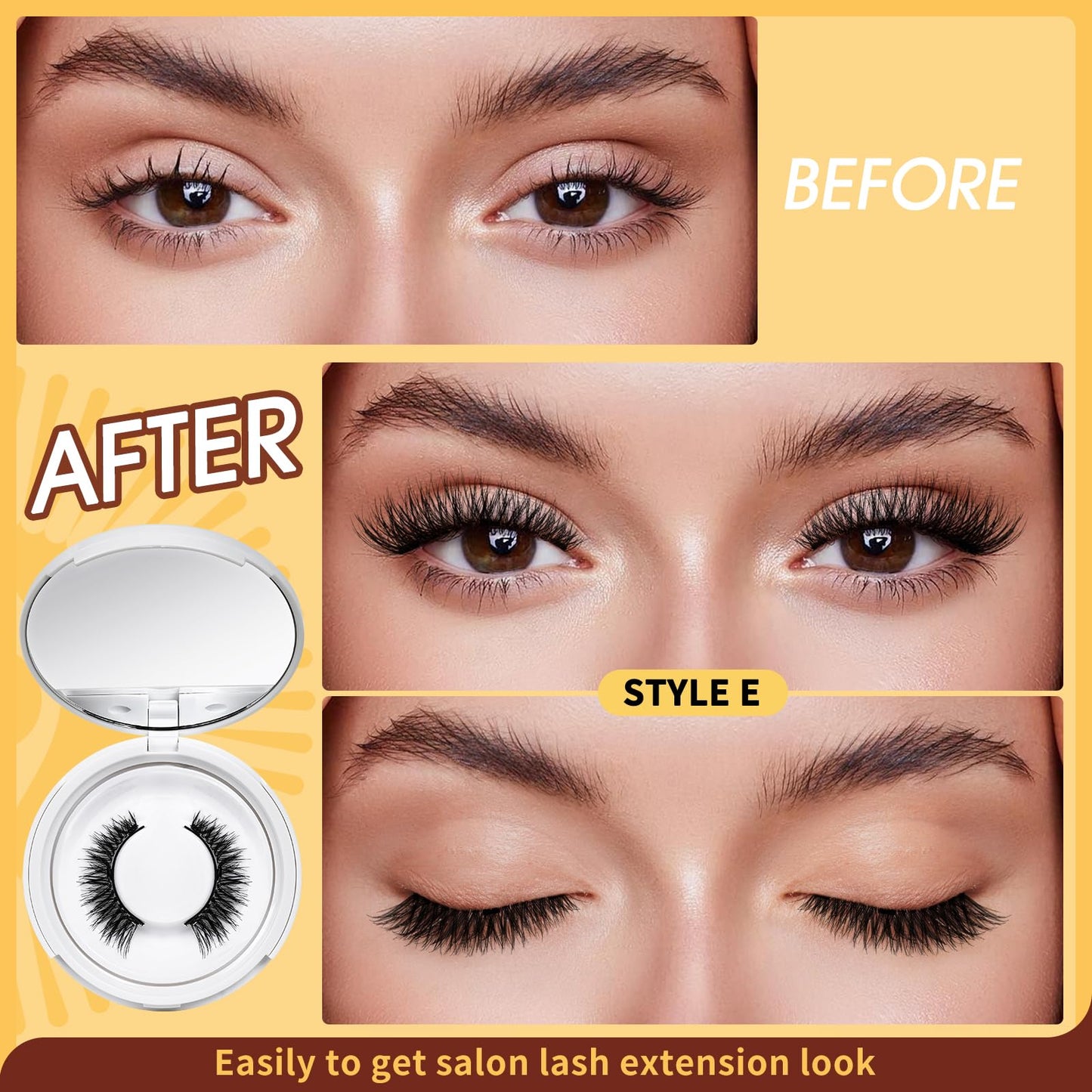 QUEWEL No Glue Needed Eyelashes Magnetic, Magnetic Eyelashes Natural Look, Reusable Magnetic Lashes Kit with Applicator, Easy to Wear and Remove with Instructions(Magnetic Lashes-E)