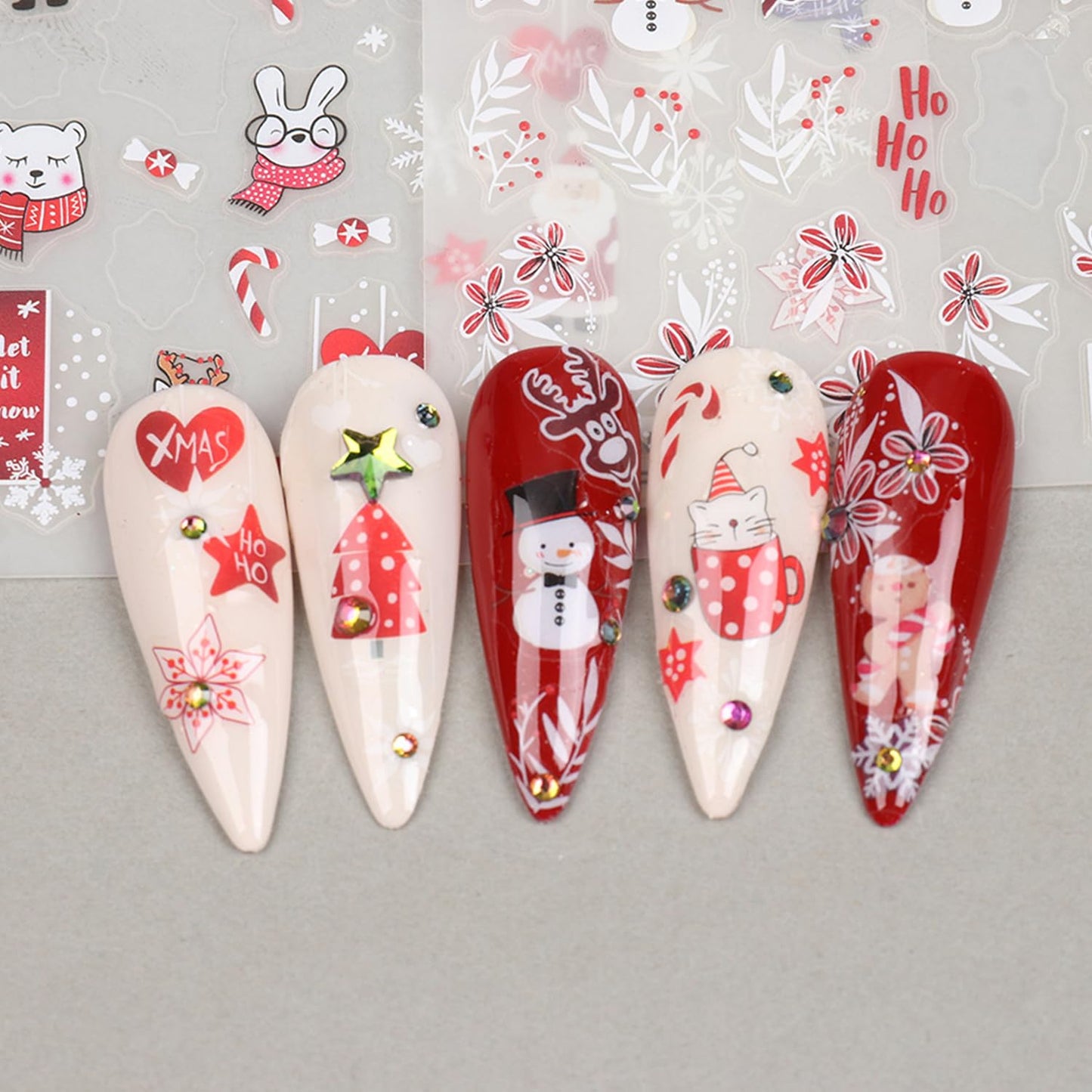 Christmas Nail Art Stickers Decals Santa Claus Snowflake Deer Nail Decals Winter Xmas Tree Snowman Nail Stickers 3D Self Adhesive Nail Art Decal Design for Women Girls DIY New Year Manicure