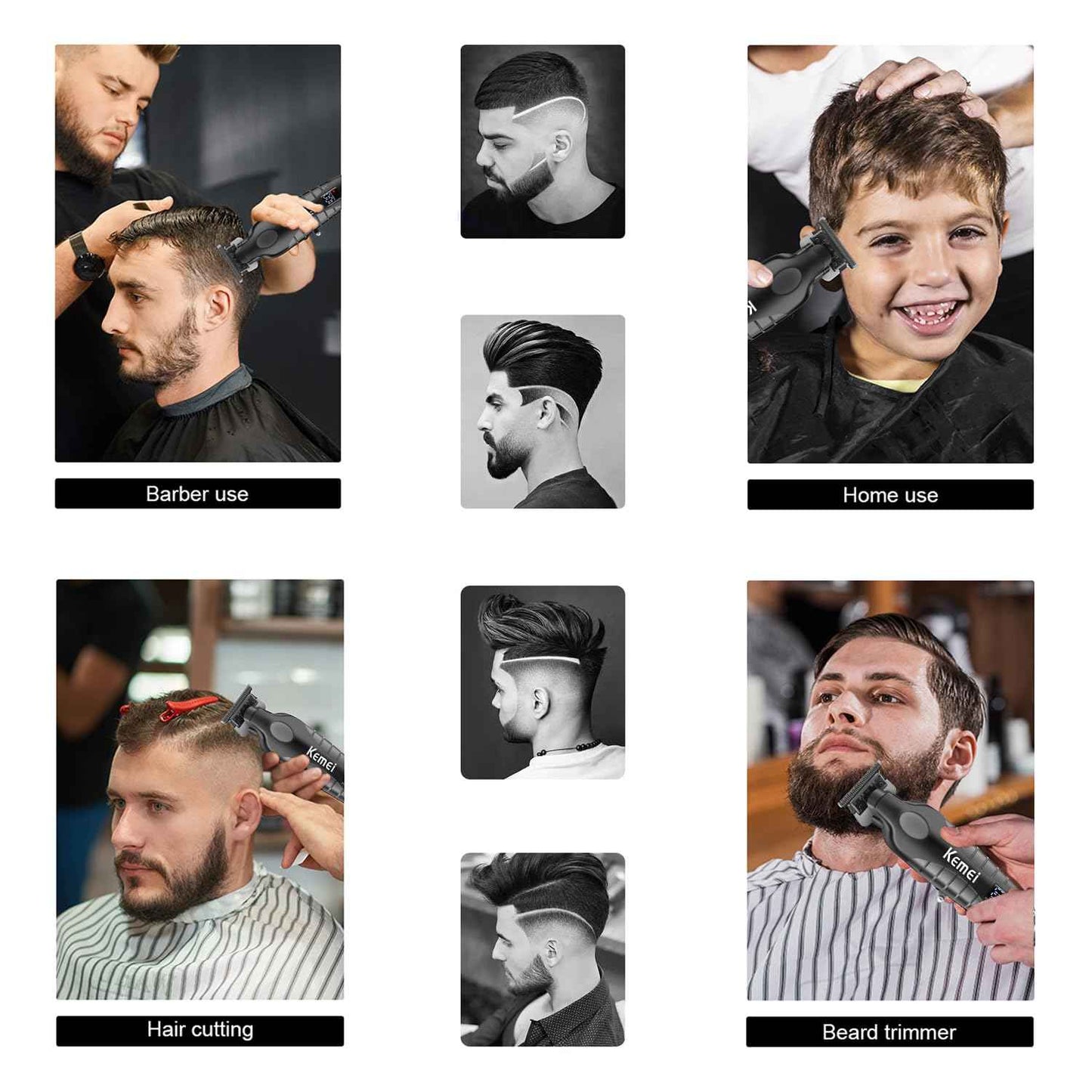 KEMEI Trimmer Professional Cordless Hair Clipper for Men Electric Beard Trimmers Barber Hair Cuttings Kit, Zero Gapped T Blade Trimmers with LCD Display, KM-2293, Black