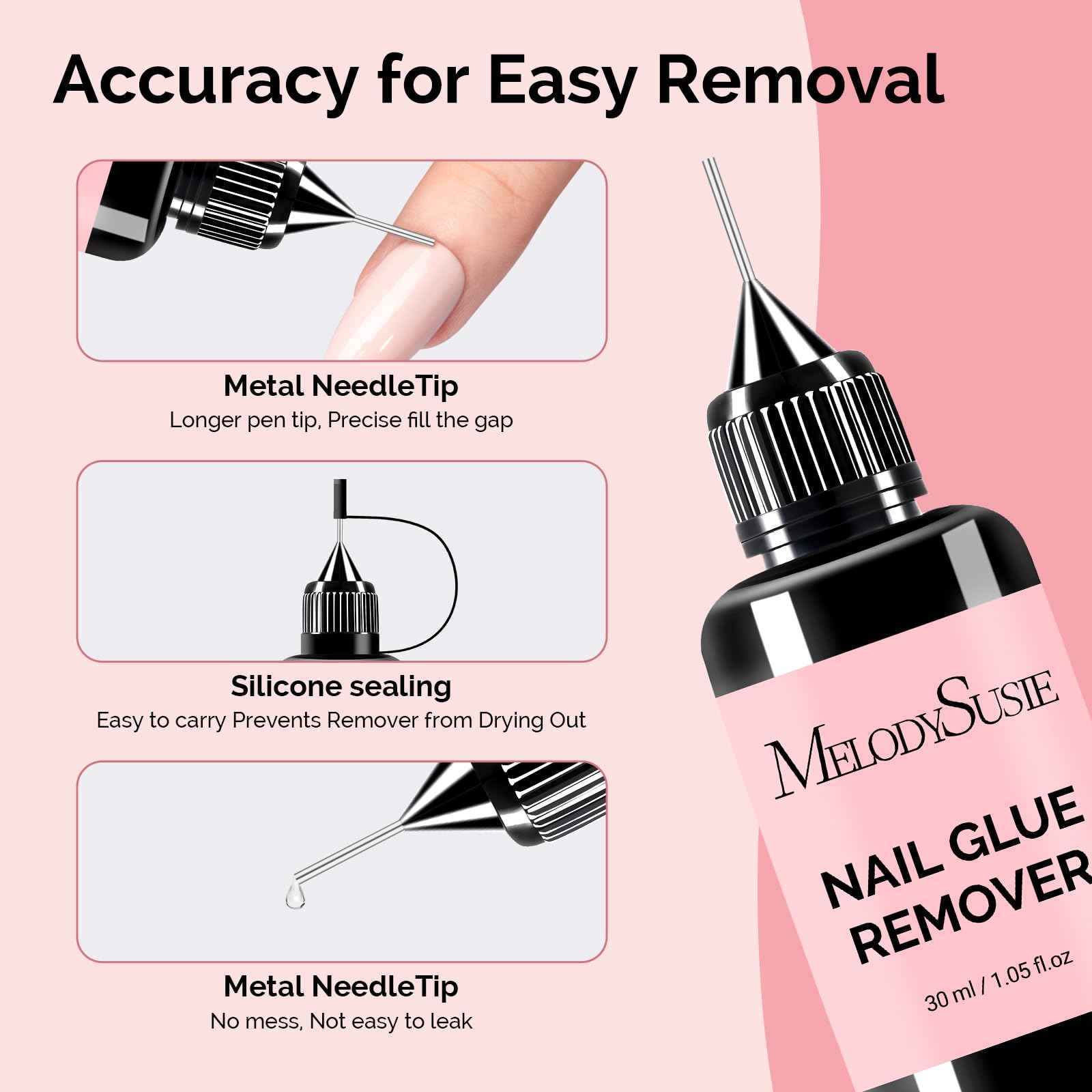 MelodySusie 30ML Nail Glue Remover for Press on Acetone Free Nail Polish Remover Multi-Functional Remover for Nails Tips Gentle Glue Remover for Gel x Nails for Home Salon