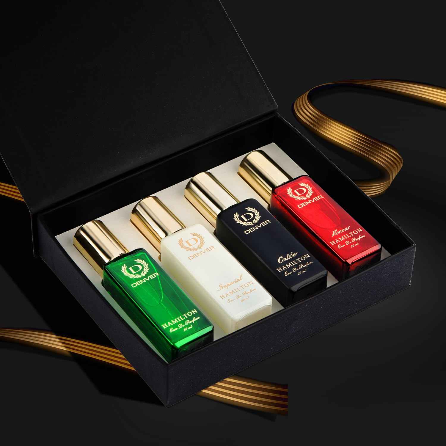 Denver Premium Gift Set for Men, 4x20ml Eau de Parfum Collection | Hamilton, Caliber, Imperial and Honour | Long-Lasting Fragrance and Odor Protection