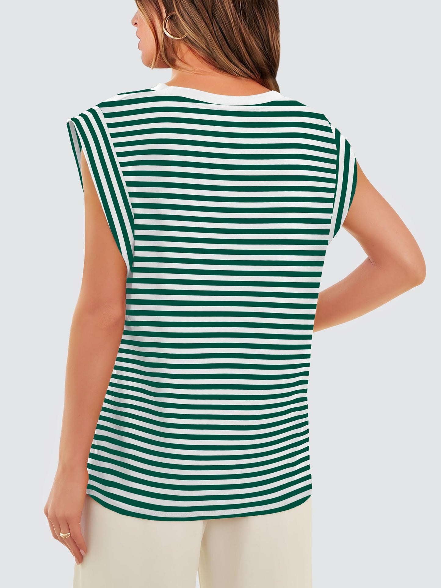 Green Striped Tank Top for Women Cute Summer Tops Dressy Casual Fashion Trendy Shirts 2024 S