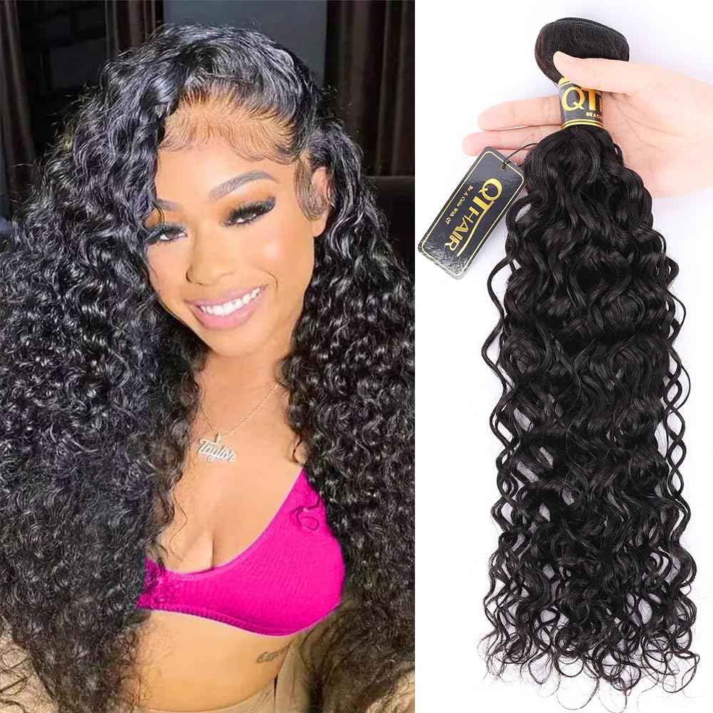 QTHAIR 16A Water Wave Human Hair Bundles Brazilian Virgin Water Wave Curly Human Hair 1 Bundle 100g Unprocessed Human Hair Extension for Black Women