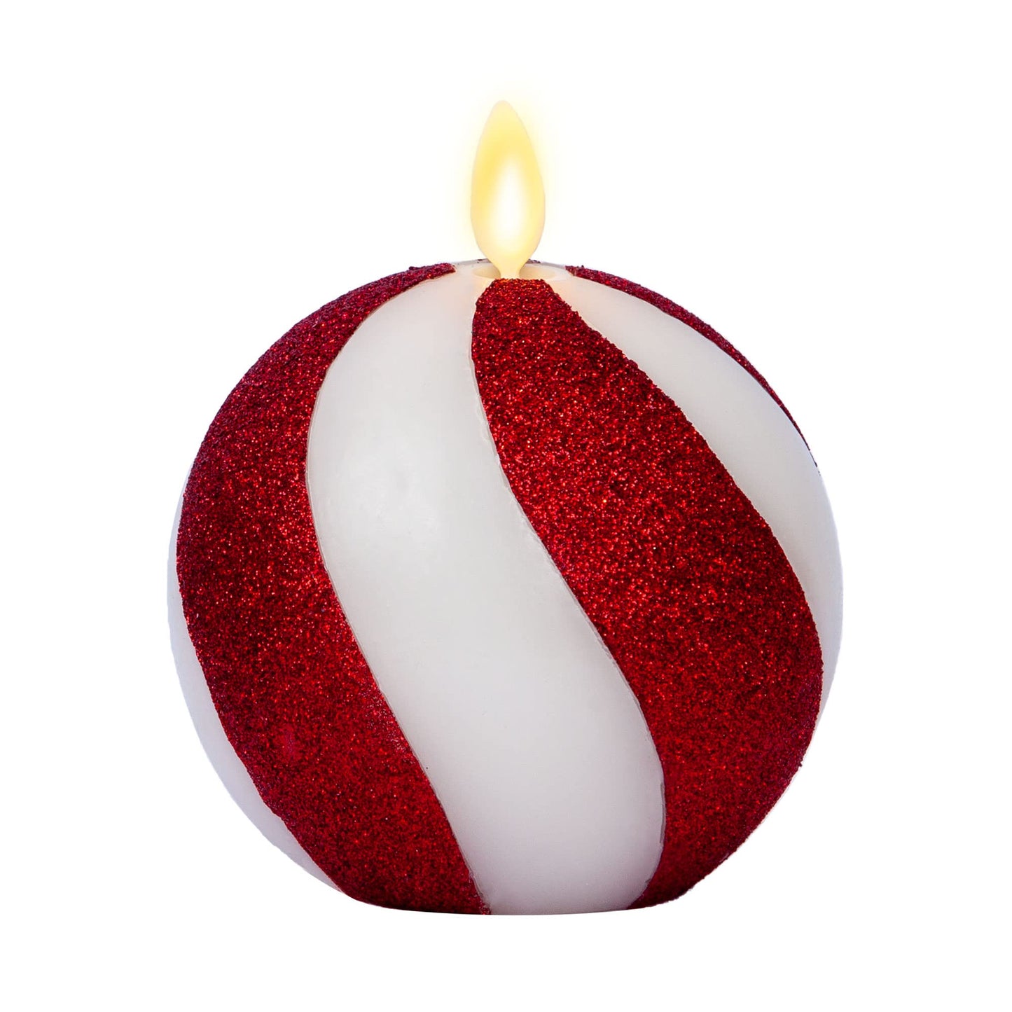 Luminara Flameless Candle Crystal Beads Glitter Sphere, Unscented Real Wax LED Candle, Timer, Holiday Decoration Centerpiece (Candy Cane Red)