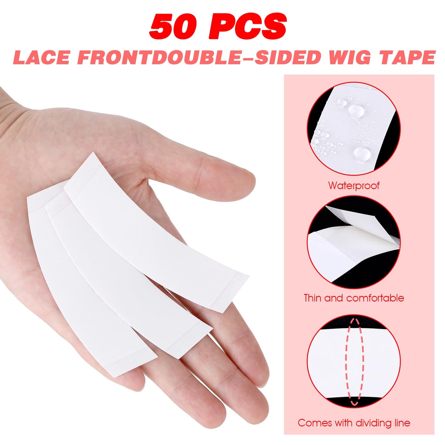 Prasacco 50 PCS Wig Tapes for Lace Wigs, Lace Front Wig Tape Invisible Waterproof Double Side Tape for Wigs Lace Front Wig Tape Strips Wig Lace Tape for Wigs Toupees Hairpiece and Hair Extension