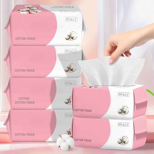 100 Count Disposable Face Towel, Ultra Soft & Thick Washcloths, Biodegradable Facial Towels for Sensitive Skin, Makeup Remover Dry Wipes, Lint-Free Towelettes for Cleansing (6 Pack)