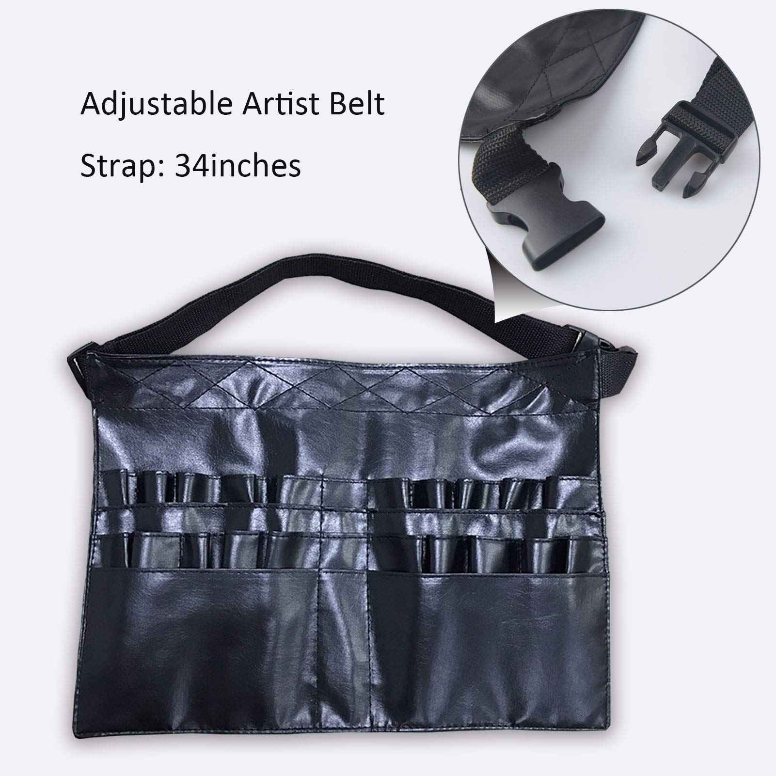 goldwheat Makeup Brush Belt Professional 26 Pockets With Artist Strap, Portable Foldable Cosmetic Pouch For Women
