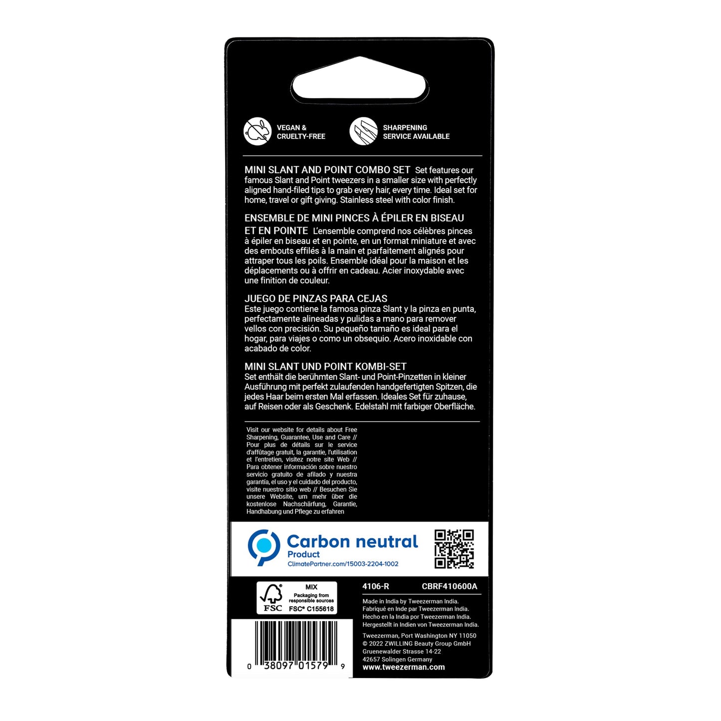 Tweezerman Mini Slant and Point Tip Tweezer - Tweezers Set for Eyebrows, Facial Hair, Ingrown Hairs