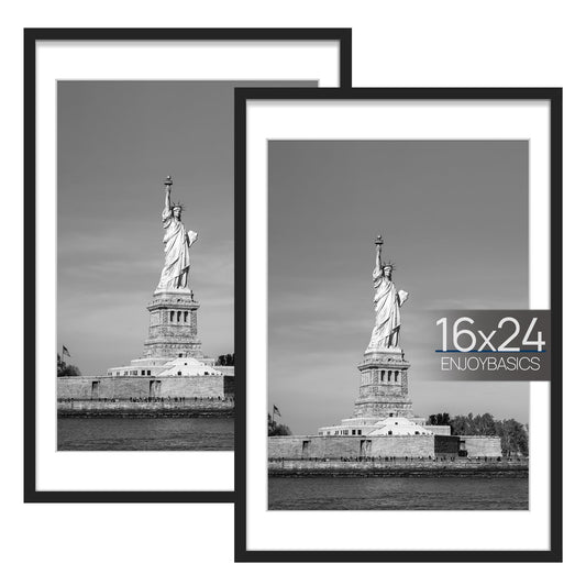 ENJOYBASICS 16x24 Picture Frame, Display Poster 14x20 with Mat or 16 x 24 Without Mat, Wall Gallery Photo Frames, Black, 2 Pack