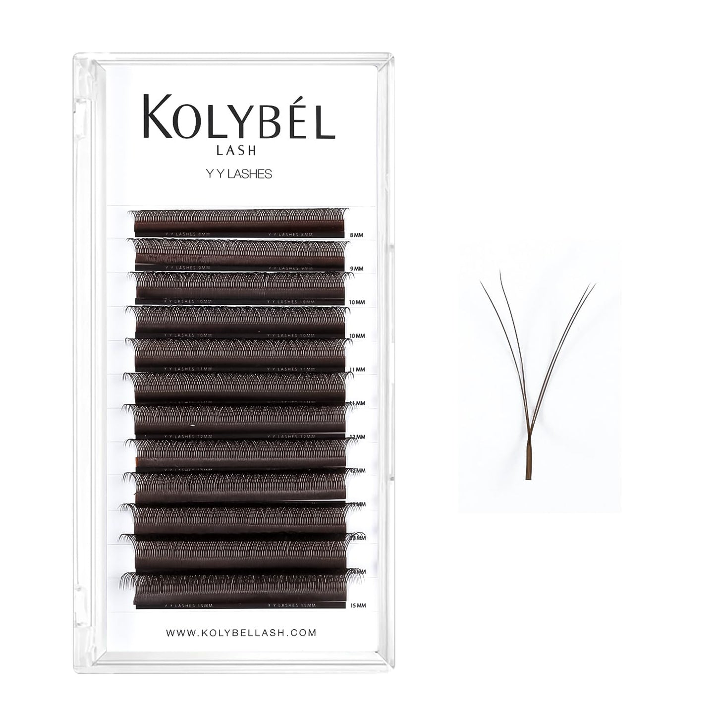 Kolybel YY Brown Eyelashes Extension Y Shaped 0.07mm C Curl 8-15mm Mixed Tray Lash Extension Easy Premade Fans 2D Soft Matte Black Volume Lashes Supply(YY,Brown-0.07-C-8-15mm)