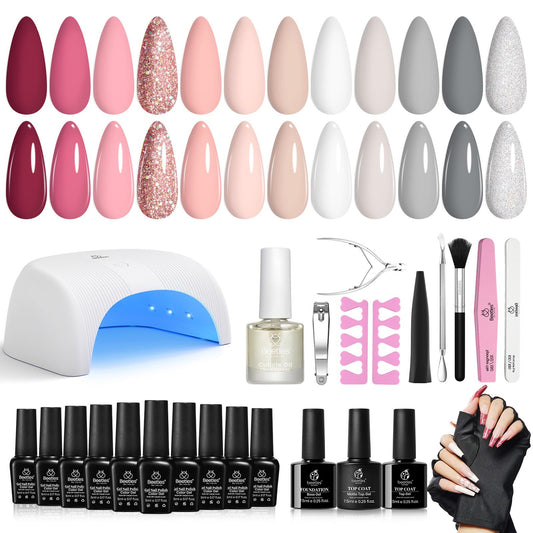 Beetles Gel Polish with Led Light Nail Lamp 12 Colors Manicure Kits, Kiss of the Rose White Nude Gel Nail Polish Grey Diy Home Gifts for Girls Women