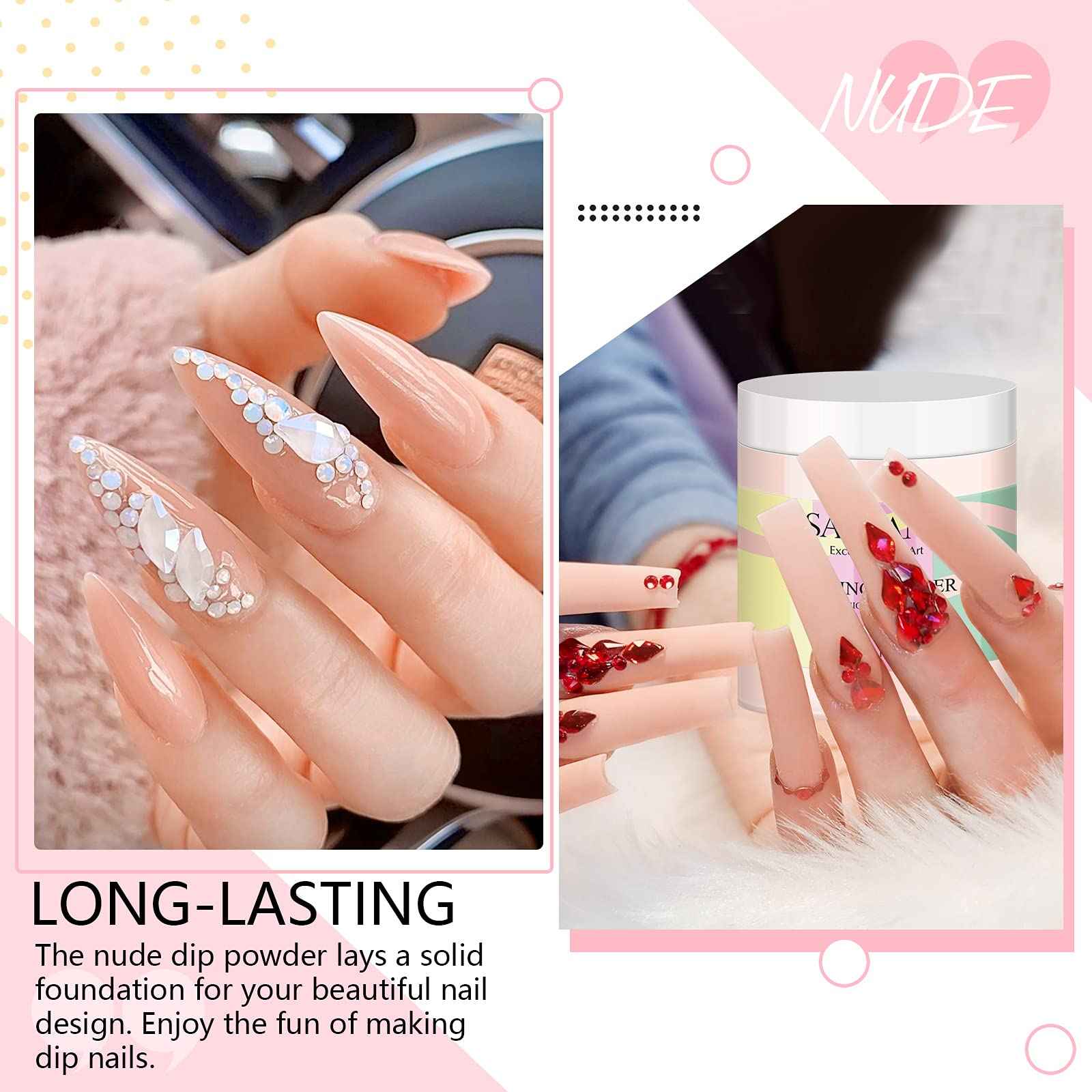 Saviland 15ml Dip Powder Liquid Set -60g /2.1oz nude dip powder- Base/Top Coat, Activator, Brush Saver, Nail File Necessary Tools for Dip Powder Nail Set No Nail Lamp Needed, Beautiful Gift for Ladies