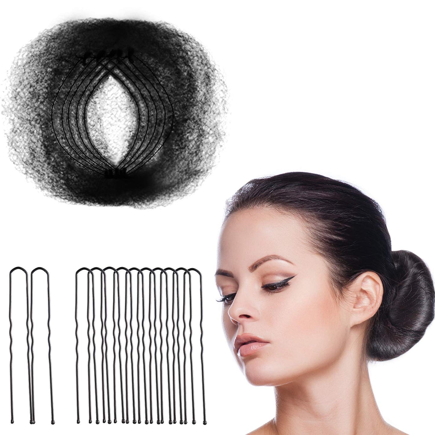 Zonon Hair Nets 50Pcs Invisible Elastic Edge Mesh, 50cm Individual Package, for Women Bun Suitable Occasions, with 40Pcs U Shaped Pins, Black