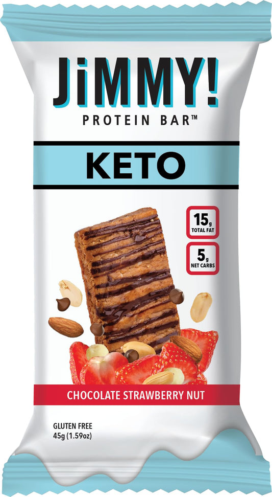 JiMMY'S! Functional Keto Protein Bar - Chocolate Strawberry Nut - 12 pack - Low Net Carb Count, Keto Friendly, Low Sugar, Gluten Free, High Protein Snack