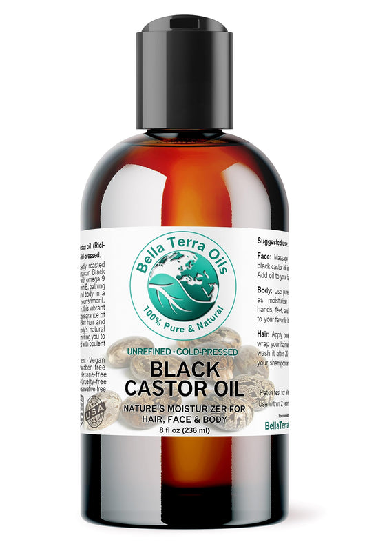 Bella Terra Oils - Black Castor Oil 8 oz - Dive into the Essence of Cold-Pressed Nourishment, Abundant in Essential Vitamins