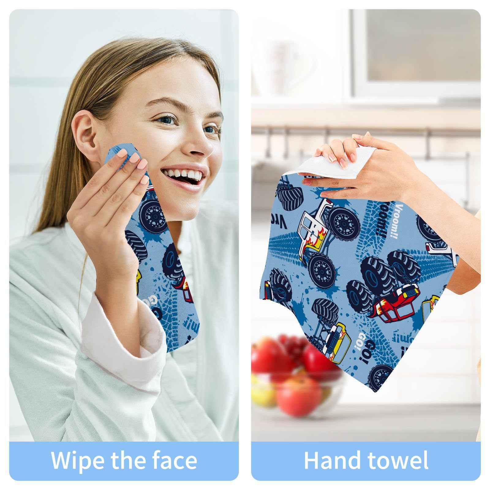 SUABO Soft Cotton Kid's Bath Washcloths,Monster Truck Cars Towel,Set 6