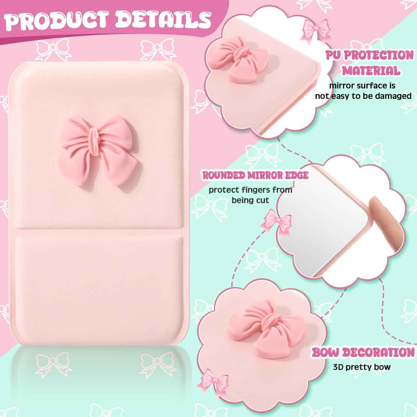 Amyhill 24pcs Coquette Pink Bow Party Favor, Compact Mirror Bulk for Women Birthday Bridal Shower Graduation, Pocket Small Mini Folding Mirrors for Bag