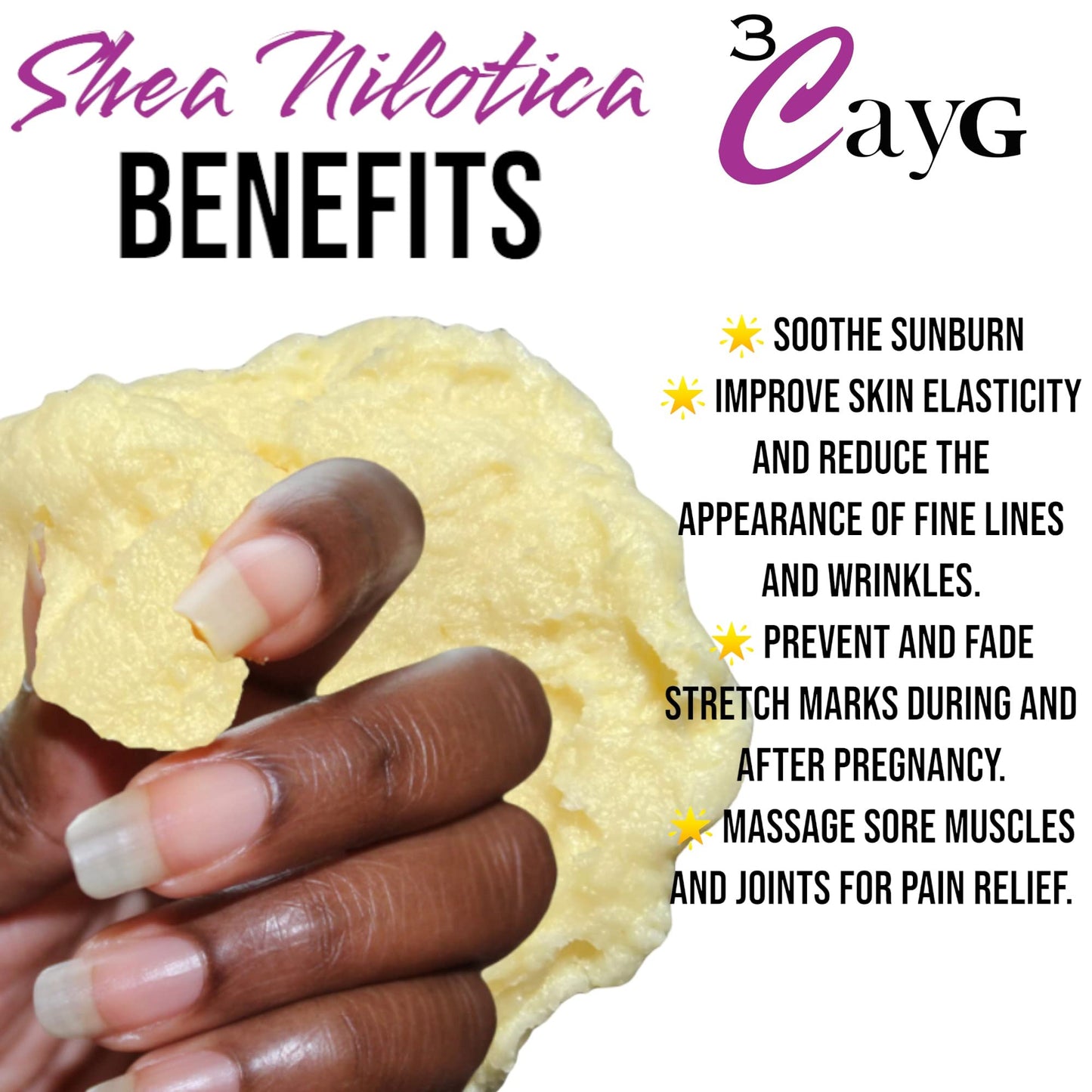 3CayG 1LB Shea Nilotica | East African Shea Butter| Creamy Smooth Whole Body Moisturizer