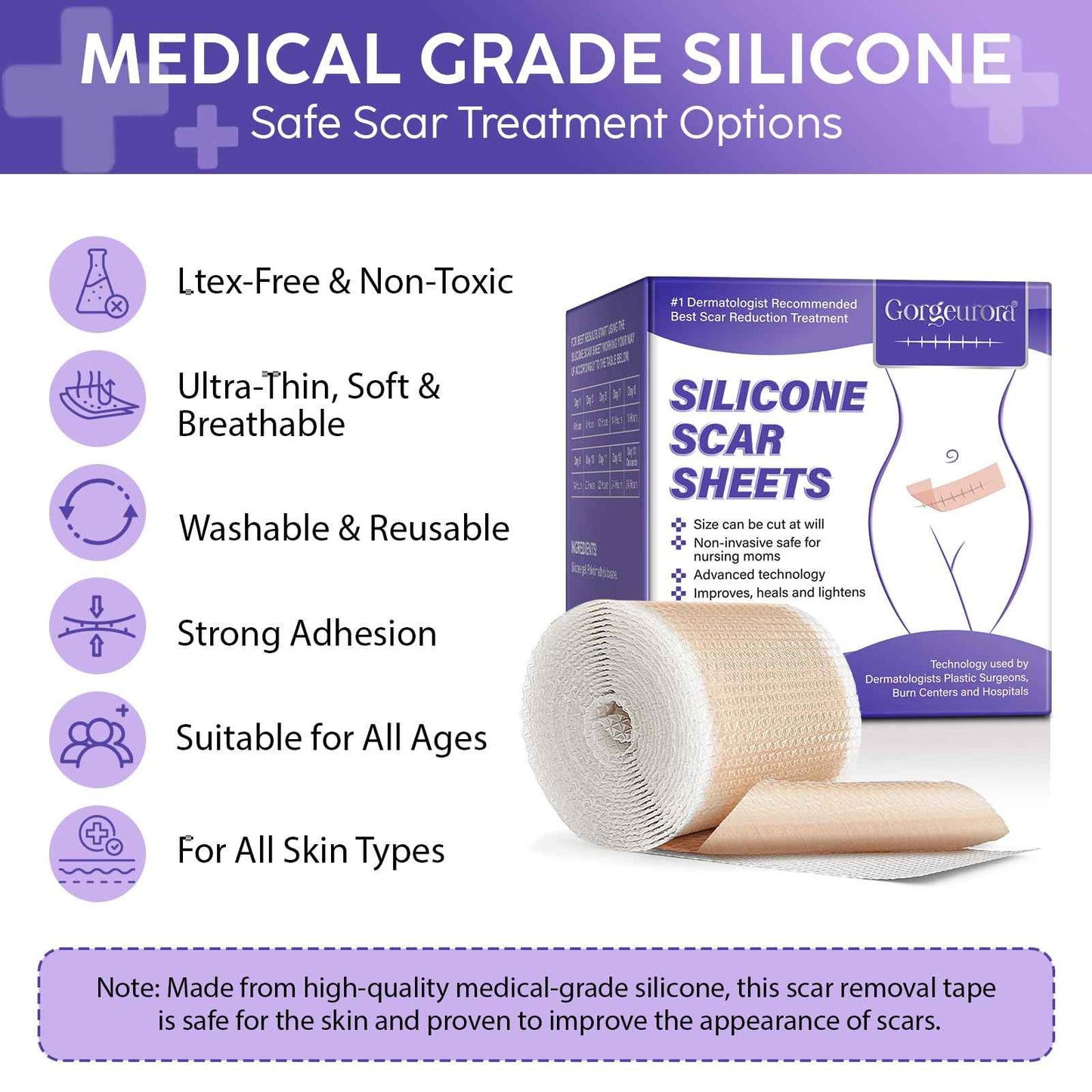 Silicone Scar Sheets, Silicone Scar Tape (1.6” x 60” Roll, 1.5M) – Reusable Silicone Scar Sheets for Surgical Scars, C-Section, Keloids, Burns, Acne, and Keloid Bump Removal