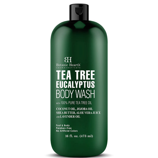 Botanic Hearth Eucalyptus Tea Tree Body Wash, Helps with Nails, Athletes Foot, Ringworms, Jock Itch, Acne, Eczema & Body Odor, Soothes Itching & Promotes Healthy Skin and Feet, 16 fl oz