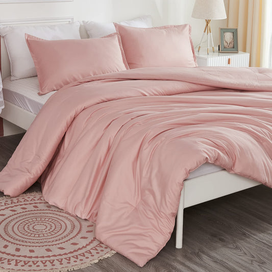 Litanika Pink Twin Comforter Set for Girls, 2 Pieces Kids Blush Plain Bedding Comforter Set, All Season Bed Set (66x90In Comforter & 1 Pillowcase)