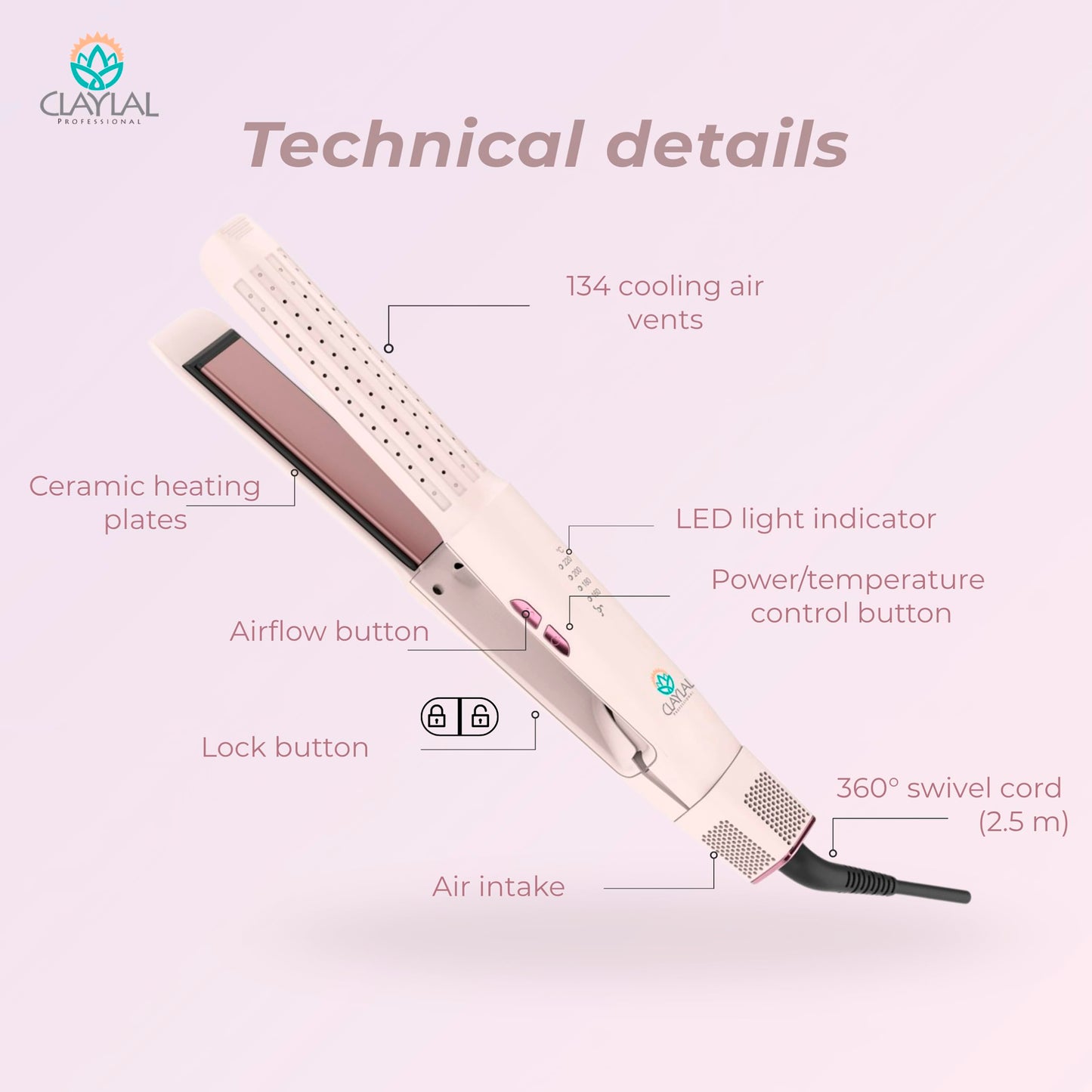 Hair Straightener and Curler 2 in 1 – Claylal Professional Flat Iron Styler with Negative Ions, 430°F Heat, 360° Airflow | Straighten & Curl Hair