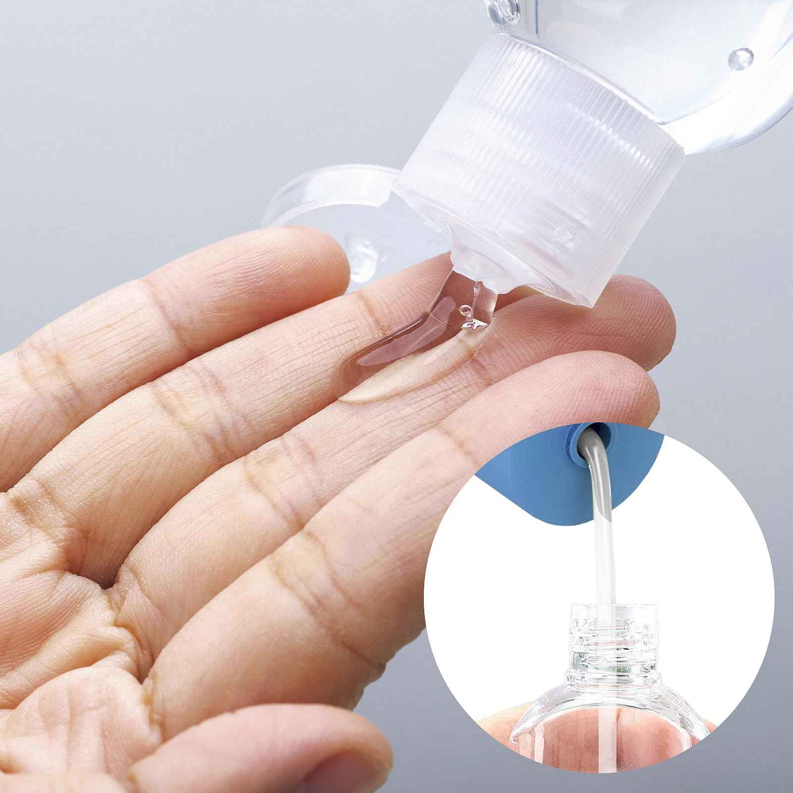 CENNSIOQP 30 Portable Empty Plastic Bottles with Lids and Hooks 50 ml PVC Travel Size Refillable Containers for Hand Sanitizer Lotion Shampoo