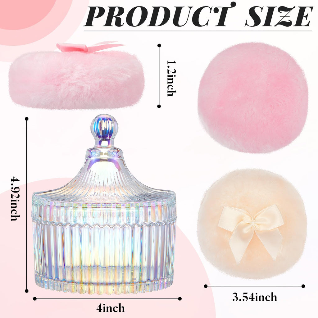 Tioncy 3 Pcs Large Body Powder Puff and Container Powder Container with Puff Crystal Case Soft Washable Reusable Velour Face Body Glitter Wet Dry Makeup(Simple,Dazzling)