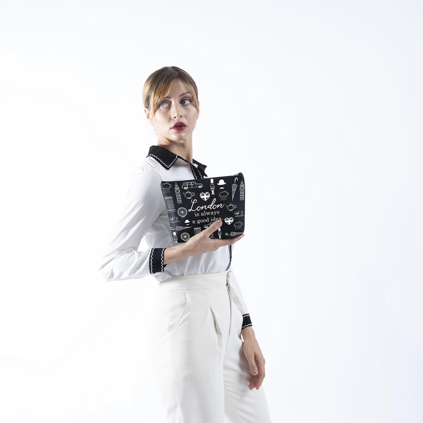 TSOTMO London Travel Gift London City Skyline London Is Always A Good Idea Zipper Pouch Makeup Bag (BLK-London)