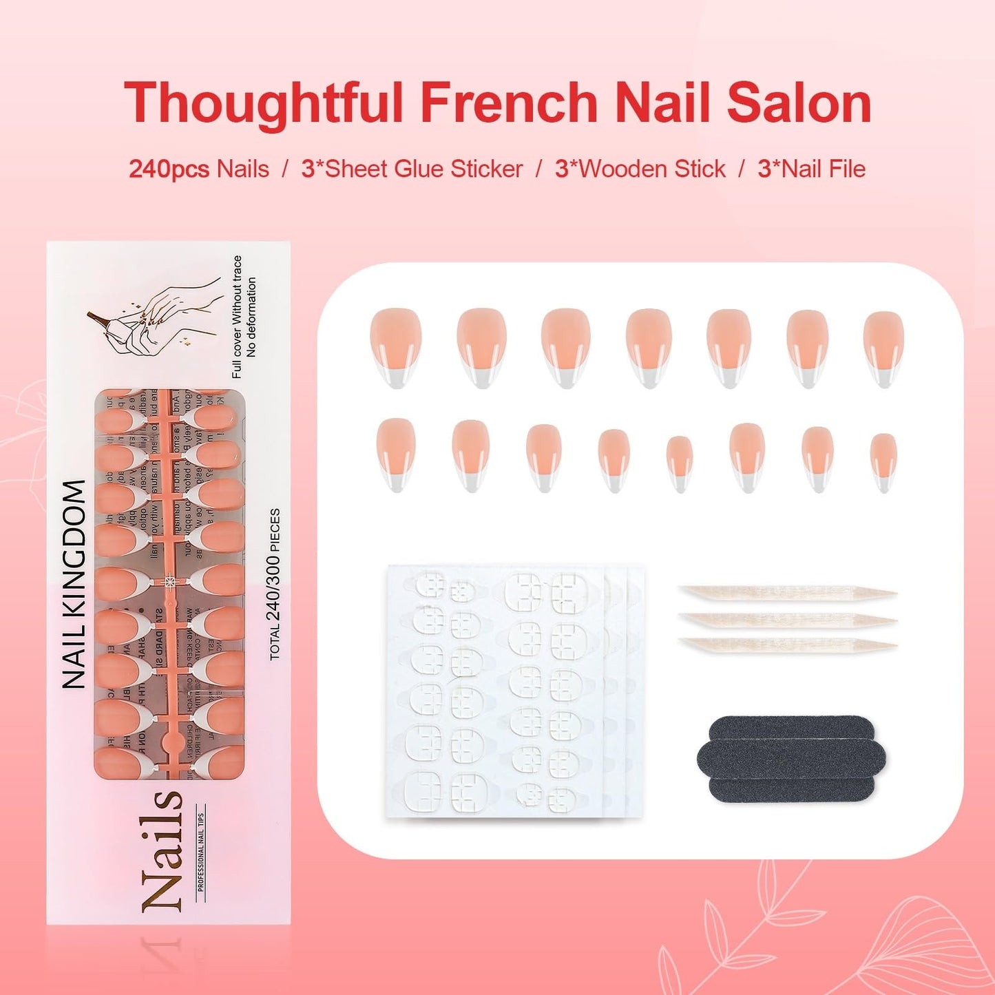 LIARTY 240 Pcs French Press On Nails Short Almond, French Tip False Nails Manicure, 15 Size Acrylic Full Cover Artificial Fake Nails (Natural)