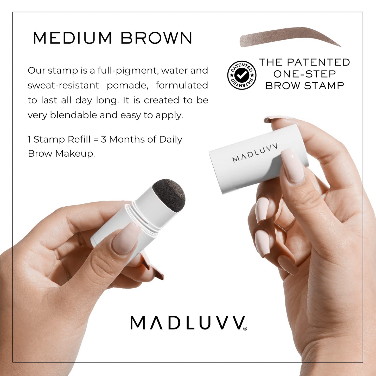 MADLUVV Brow Stamp Refill* - Color Stamp for Brows & Root Touch Up for Women & Men, Instantly Conceal Hair Loss, Grey Hair, Thinning Hair with Stain-Proof/Smudge-Proof Powder Formula (Medium Brown)