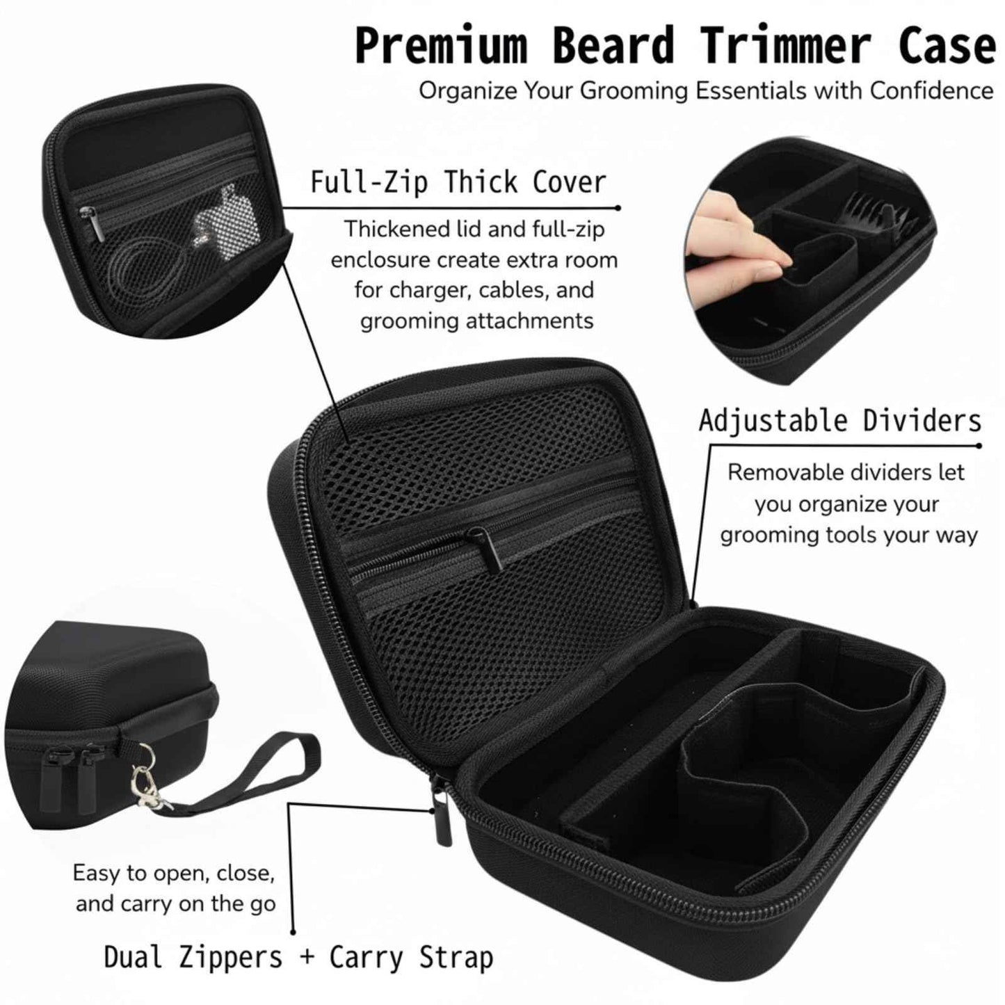 ZyCooom Beard Trimmers Case, Hair Clipper Shaving Hard Travel Case Compatible with Norelco Multigroom Series 9000/7000/5000/3000, OLOV, Ufree, Oneblade, Electric Body Shaver and Accessories -Black