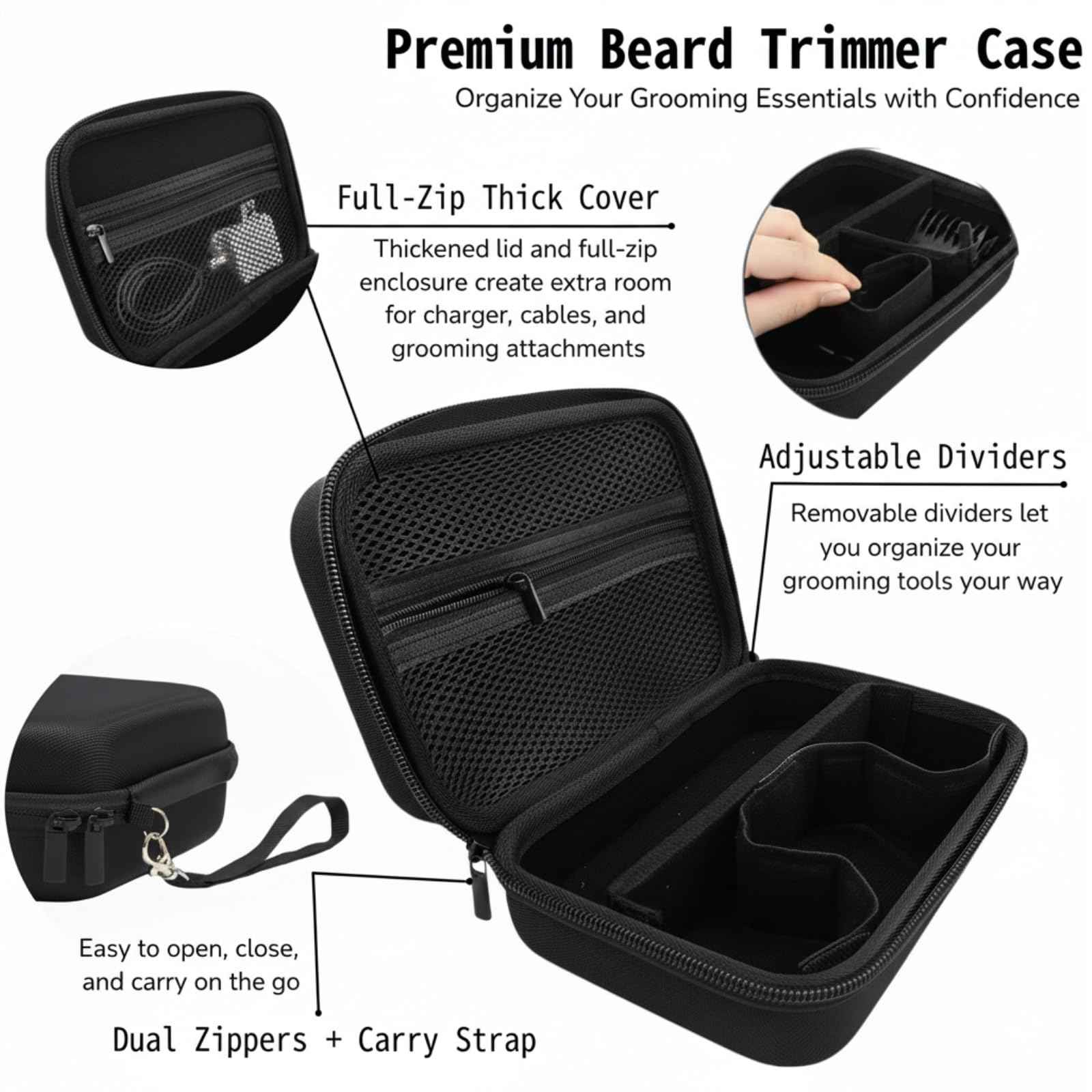 ZyCooom Beard Trimmers Case, Hair Clipper Shaving Hard Travel Case Compatible with Norelco Multigroom Series 9000/7000/5000/3000, OLOV, Ufree, Oneblade, Electric Body Shaver and Accessories -Black