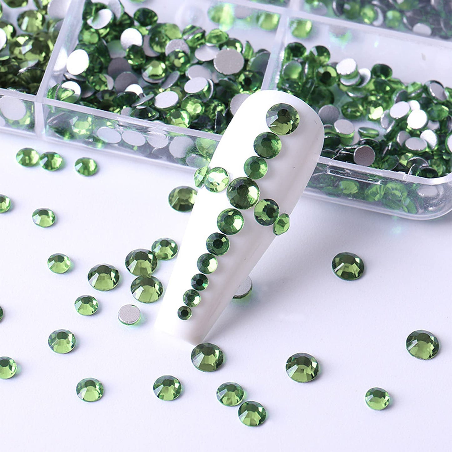 BELICEY Nail Art Rhinestones Olive Green Flatback Round Rhinestones Charms Nail Gem Stones with K9 Bling Glass Crystals Diamonds Jewelry for Nail Design DIY Crafts Face Decoration