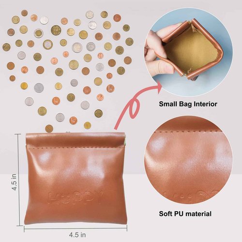 EAZINUJKY 5-Pack Auto-Closure PU Makeup Bags, Mini Portable Cosmetic Organizer with Snap Top, Travel Coin Purse & Lipstick Pouch for Women