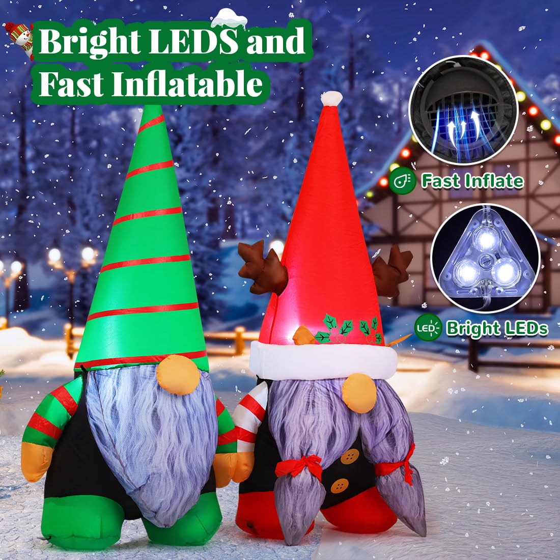 GOOSH 5.4 FT Christmas Inflatable Outdoor Decoration, Blow Up Gnomes Built-in LEDs, Holiday Inflatables for Indoor Outdoor Patio Lawn Birthday Party Xmas Gift