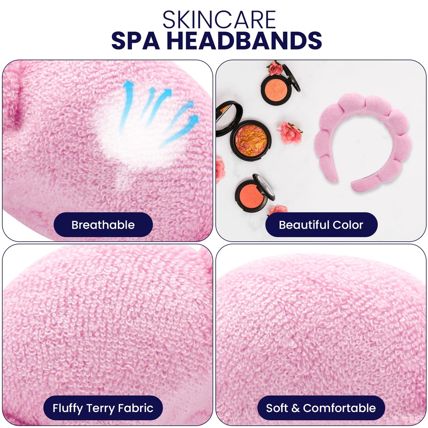 Spa Headband for Washing Face, Makeup, Facial and Skincare. Bubble Skin Care Head Band. Puffy Terry Cloth, Non Slip Get Ready Hairband for Women, Teens, Girls. Cute Hair Accessories.