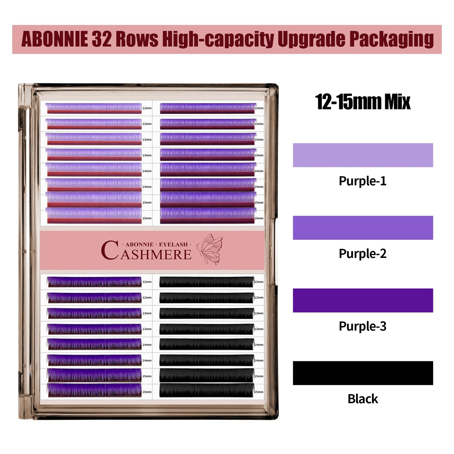 Colored Lash Extensions, 32 Rows Cashmere lash extensions, 0.07 D Curl Lash Extensions, 12-15mm Mix Classic Lash Extensions, Single Lash Extensions for Professional(32 Rows-Purple Ombre 0.07-D 12-15）