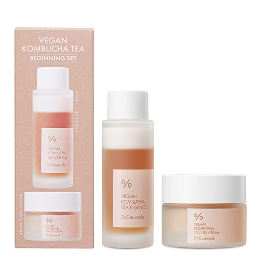 Dr.Ceuracle Vegan Kombucha Tea Beginning SetㅣStarter Kit - Essence 1.69 fl oz, Gel Cream 1.05 ozㅣHydrating & Healthy ComplexionㅣCruelty Free