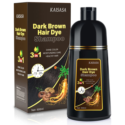KAISASA Dark Brown Hair Dye Shampoo for Gray Hair, Hair Color Shampoo for Women&Men, Color Shampoo Hair Dye in Minutes/Semi-Permanent(17.6 FL OZ)