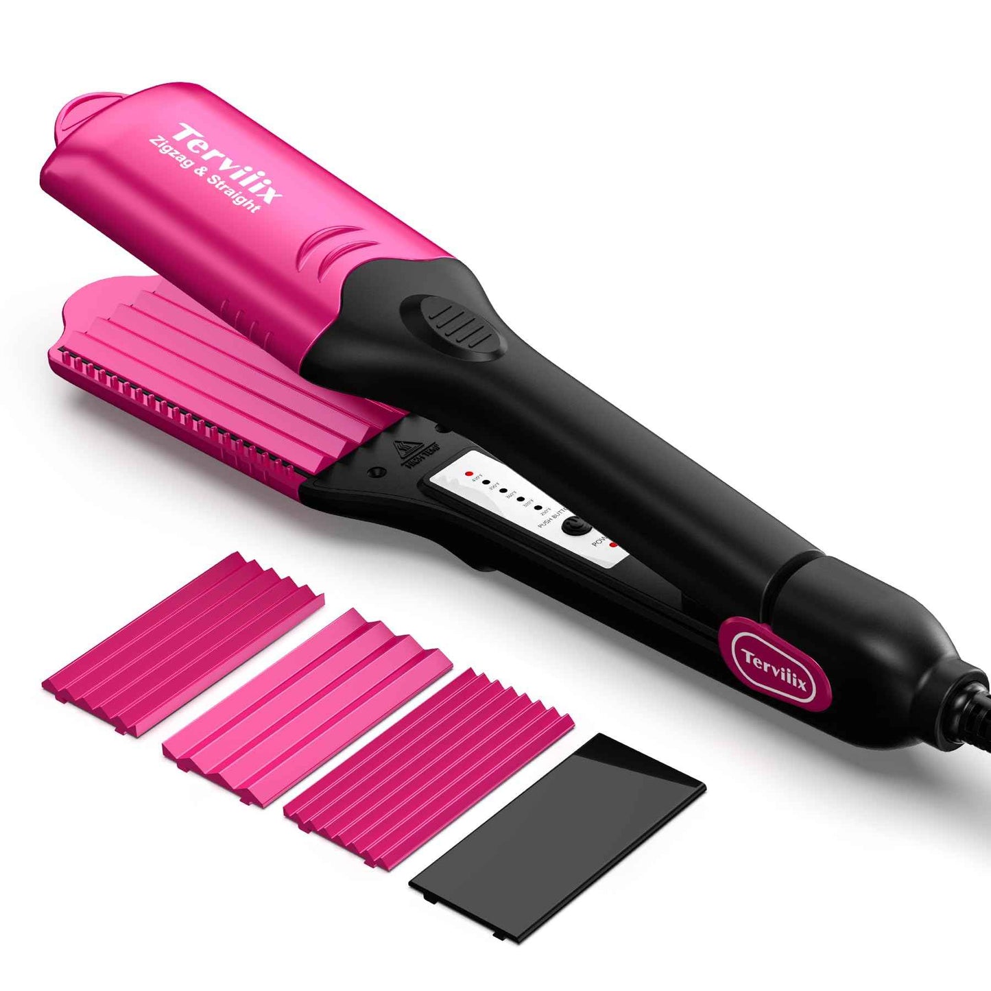 Terviiix Crimper Hair Iron with 4 Interchangeable Plates, Keratin & Argan Oil Infused Hair Crimper for Women, Volumizing Crimping Iron for Thin Fine Hair, 5 Heat Settings & 60 Mins Auto Off, Pink