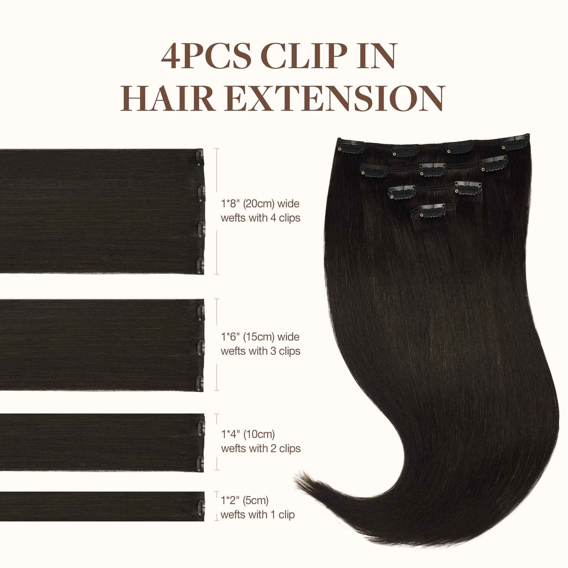 GOO GOO Clip in Hair Extensions Real Human Hair, Remy Human Hair Extensions Clip ins for Women, Natural Human Hair, 14inch 60g 4Pcs, 2 Dark Brown