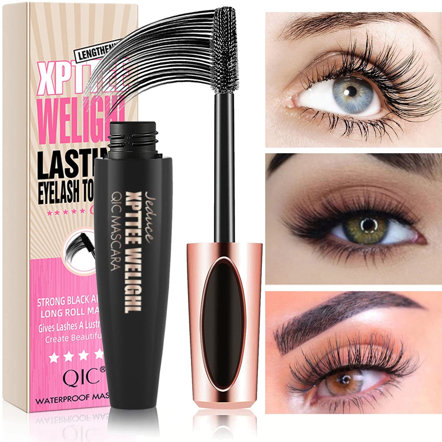 4D Silk Fiber Lash Mascara Extension Voluminous Fiber Mascara Waterproof & Smudge-Proof Mascara Long-Lasting No Flaking Natural No Clumping,All Day Exquisitely Full (2 Packs)