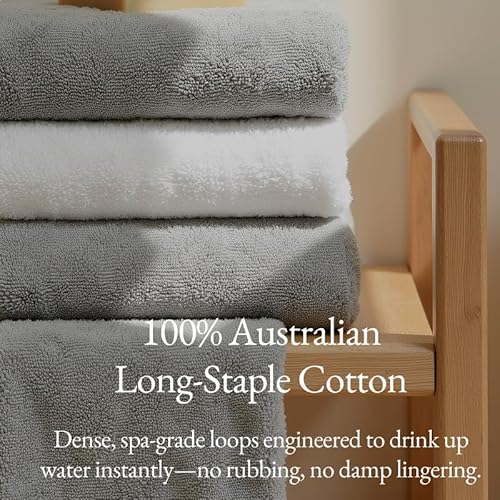 Italic Ultraplush Australian Cotton Washcloths - Set of 2 Luxury Plush Face Wash Cloths, Soft and Absorbent 800 GSM 100% Cotton Washcloth for Bathroom, Spa, Gym, Face and Body (Light Grey)