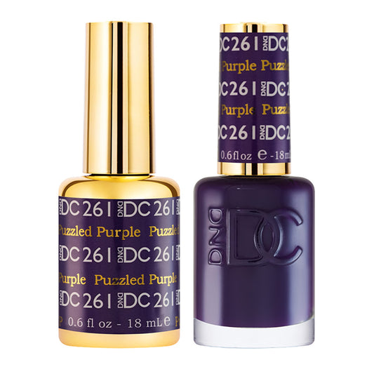 DND DC Gel Polish Set, Purple Collection, UV/LED Gel Polish and Air Dry Nail Lacquer, Matching Chip-Free Polish Duo, 261 Puzzled Purple, 0.5 Fl Oz